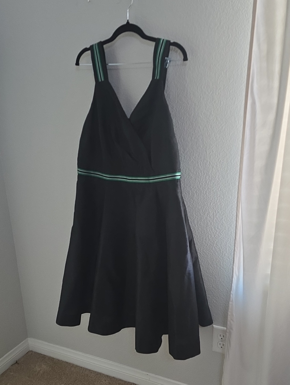 eshakti Black Midi Dress with Green Striped Trim
